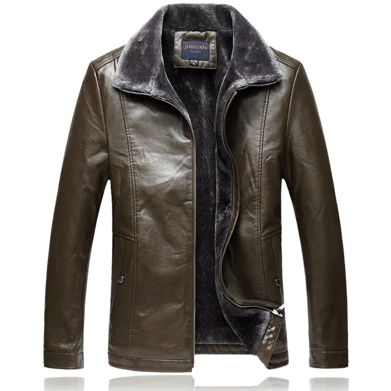 Travel Wear Men's Faux Leather Slim Fit Fleece Interior Jacket