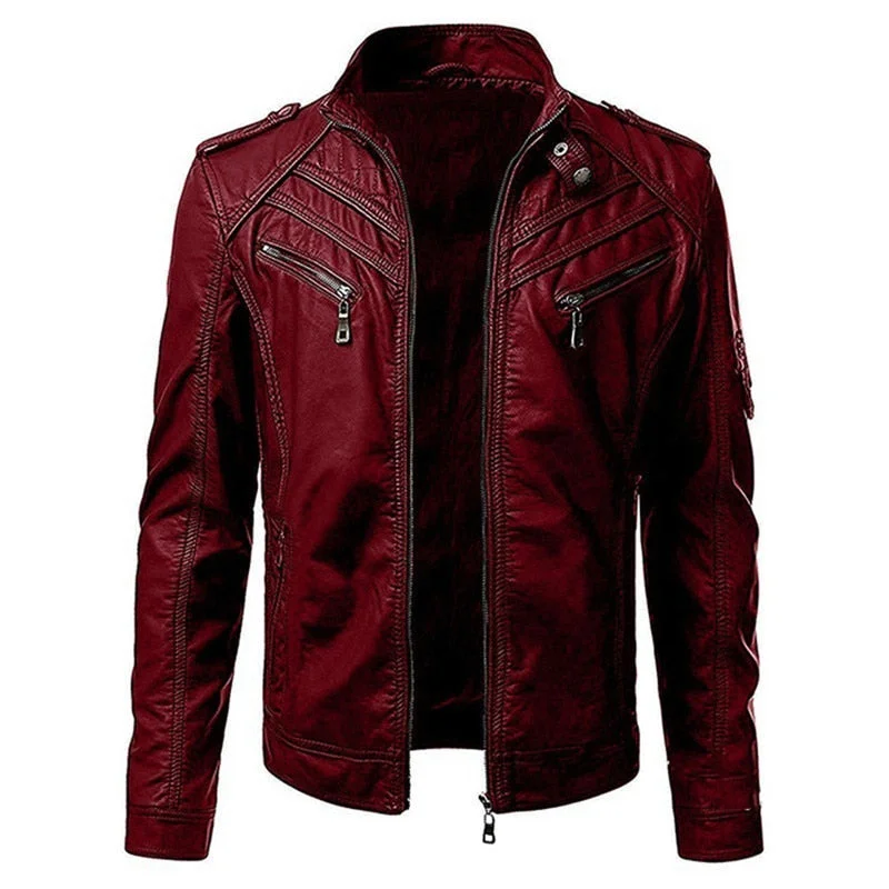 Comfortable Fits Men's Fashionista Autumn Stand Collar Faux Leather Jacket