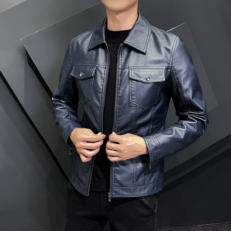 Designer Casuals COUR Men's Fall/Winter Collar Faux Leather Jacket