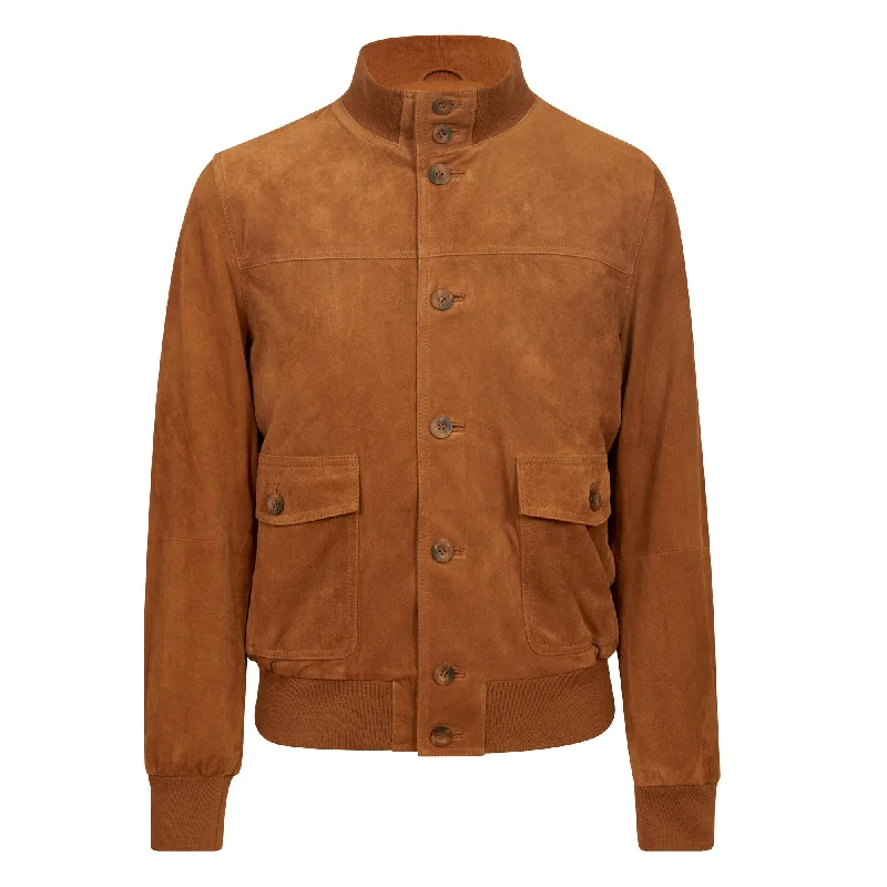 Casual Shoes MCKINNON Suede Leather Button Bomber Jacket TAN