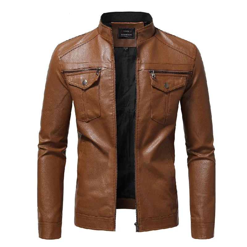 Sporty Designs Men's Fashionista Slim Stand-Up Collar Faux Leather Jacket