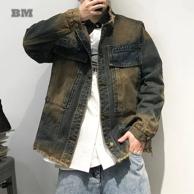 Minimal Apparel Streetwear Distress Raw Edge Denim Jacket for Men - High Quality Vintage Tops