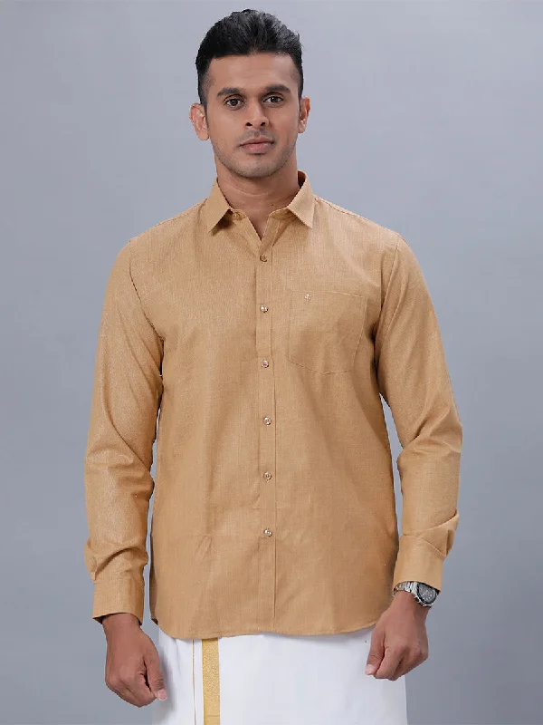 Soft Fabrics Men Cotton Blend Full Sleeves Shirt Mustard T1 GC15