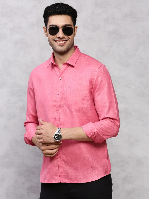 Casual Trousers Men Cotton Blend Shirt Dark Pink T7 CG9