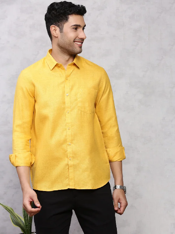 Comfortable Fits Men Cotton Blend Shirt Dark Yellow T7 CG5