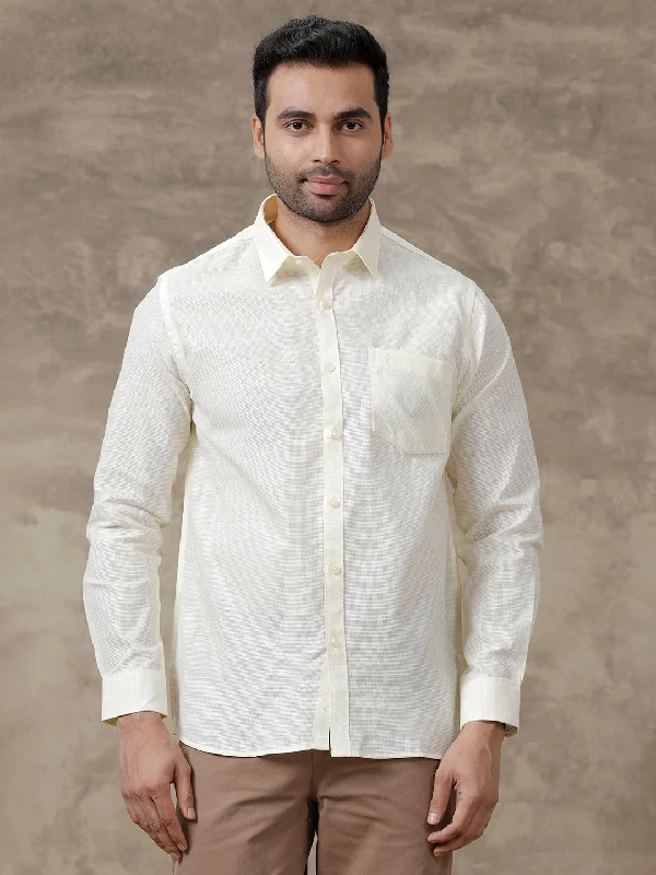 Fashion Tops Men Cotton Rich Shirt Light Yellow T13 CL1