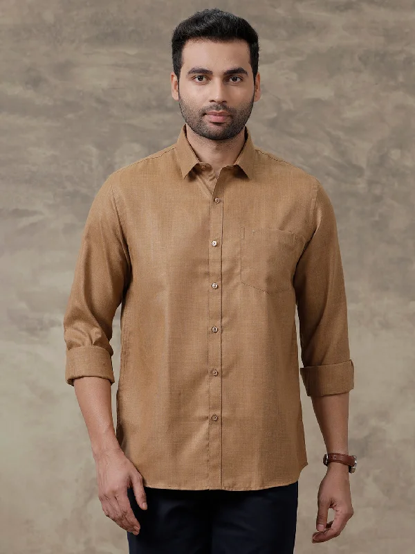 Basic Essentials Men Cotton Blend Shirt Dark Brown T41 TQ6