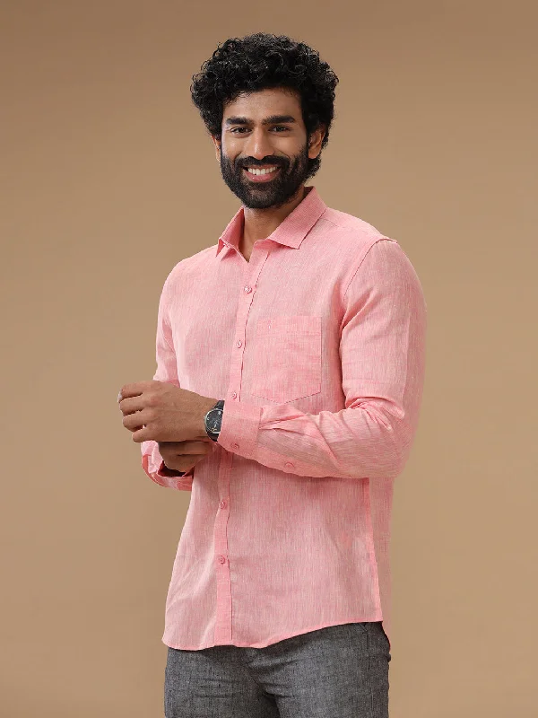 Casual Jackets Men Pure Linen Shirt Pink - L73