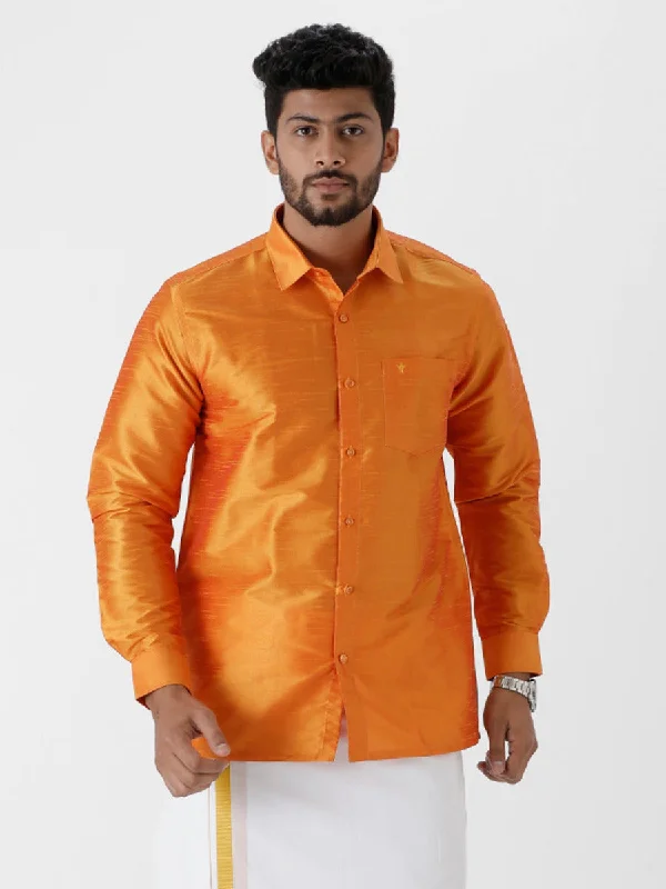 Smart Suits Men Silk Park Shirt Orange SP6